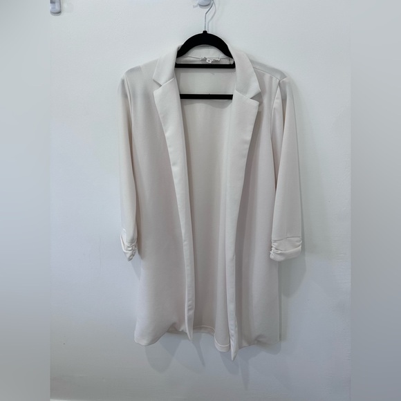 Cream Long Blazer with Pockets - Picture 1 of 8
